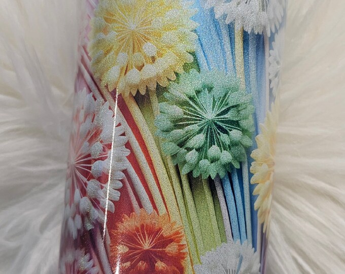 Colorful Dandelions | Rainbow | Cute | Meadow | Flowers | Shimmer Sublimation | Sublimation 20oz Slim | Stainless Steel
