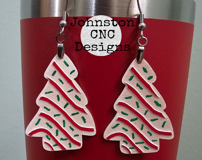 Christmas Tree Earrings | Funny | Handmade | Hand Painted | 2 Color Acrylic | Laser Cut | Dangle Earrings | Christmas