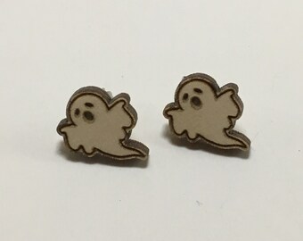 Wooden Ghost Earrings
