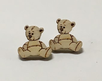 Wooden Teddy Bear Earrings