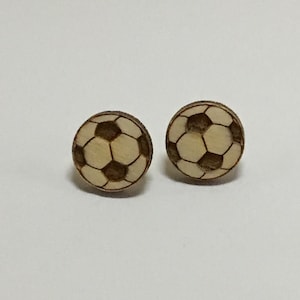Wooden, Soccer Ball Earrings