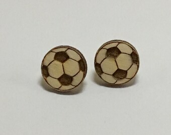 Wooden, Soccer Ball Earrings
