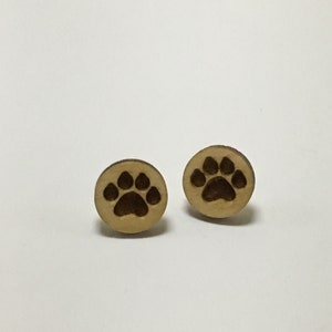 Wooden Puppy Paw Print Earrings