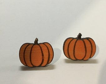 Hand Painted Wooden Pumpkin Earrings