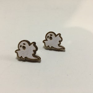 Hand Painted Wooden Ghost Earrings