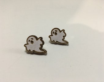 Hand Painted Wooden Ghost Earrings