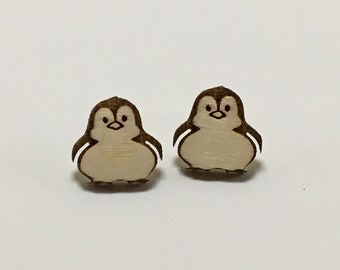 Wooden Penguin Earrings