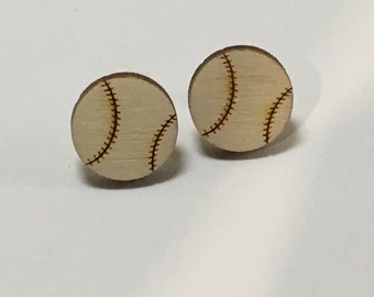 Wooden Baseball Earrings