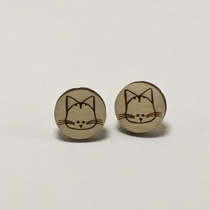 Boucles d&#39;oreilles en bois Kitty Cat