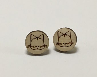 Wooden Kitty Cat Earrings