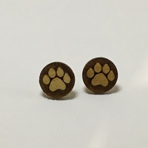 Wooden Puppy Paw Print Earrings