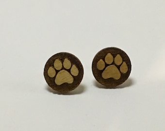 Wooden Puppy Paw Print Earrings