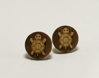 Wooden Turtle Earrings