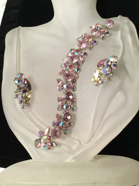 Weiss Lavender Rhinestone Bracelet and Earrings