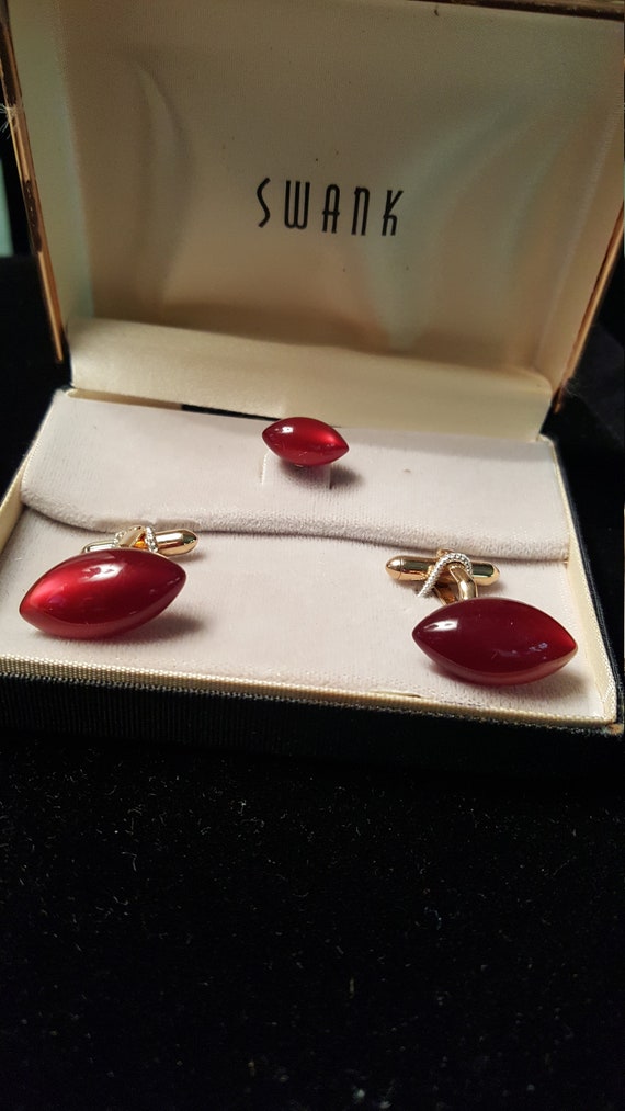 Red swank cufflinks original box vintage, unused