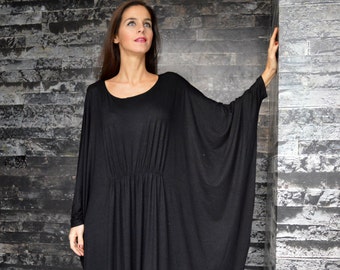 Women's Clothing-Caftan Dress - Black Oversize Caftan - Maternity Wear -Loose Fitted Kaftan- Plus Size Maxi Dress