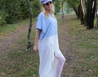 Oversized Gray Tunic, Elegant Maxi Tunic, Casual Plus Size Top, Maternity Wear, Loose Fitted Tunic, Asymmetric Chiffon Top