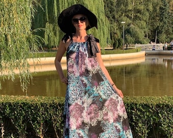 Elegant Maxi Dress, Oversize Satin Dress, Party Dress, Maternity Wear, Satin Long Dress, Multicoloured Dress, One Size Dress