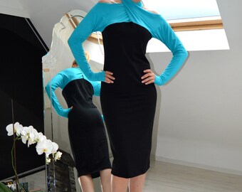 Extravagant tricot dress, Elegant dress, Casual 4 in 1 Dress, Black everyday Dress, Cocktail dress, Multifunctional dress, Fall Winter