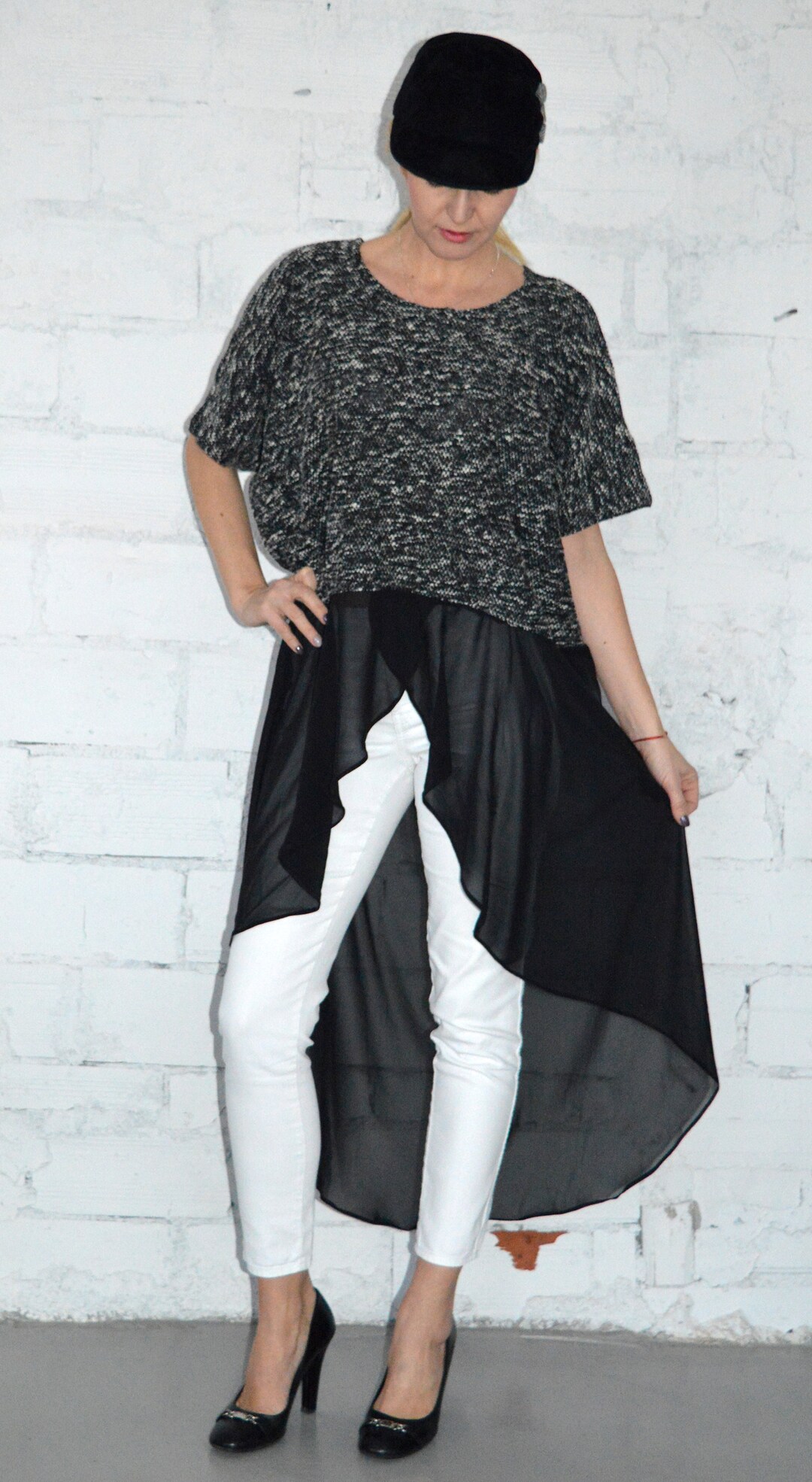 Blusa de gasa asimétrica, túnica de gran tamaño, túnica larga