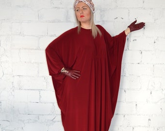 Dark Red Caftan Dress-Kaftan-Plus Size Dress- Oversized Dress- One Size- Maternity Dress