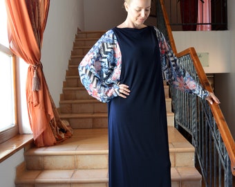 Blue Kaftan, Maxi Dress, Elegant Abaya, Plus Size Caftan, Long Evening Dress, Sleeve Dress