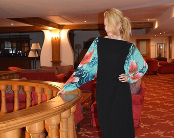 black midi dress, blouson dress, one size dress, women dresses, oversized dress, chiffon sleeve dress, blouson dress, party dress