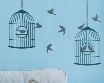 Bird Cage Stencil - Large Vintage / Retro Style Cage, Chain and Birds Template by CraftStar