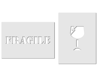 Fragile Stencil Set- Fragile/ Broken Glass Icon Parcel Stencil Template Set - Fragile Sign Stencil by CraftStar