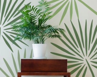 Large Fan Palm Leaf Wall Stencil - Tropical Frond Reusable Template