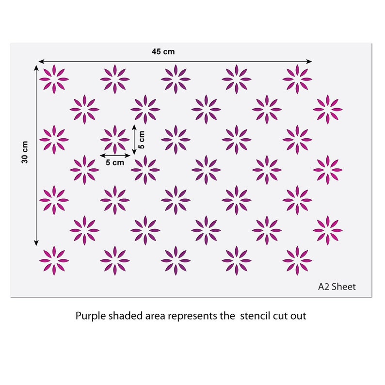 Flower Pattern Stencil 5 cm Flowers Geometric Repeating Pattern Wall Stencil by CraftStar image 4