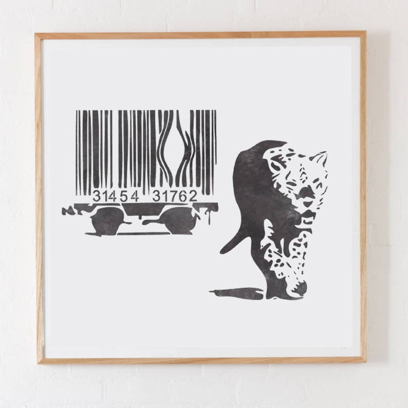 Reusable Mylar Graffiti Art Template by CraftStar Banksy Stencil Bar Code Leopard