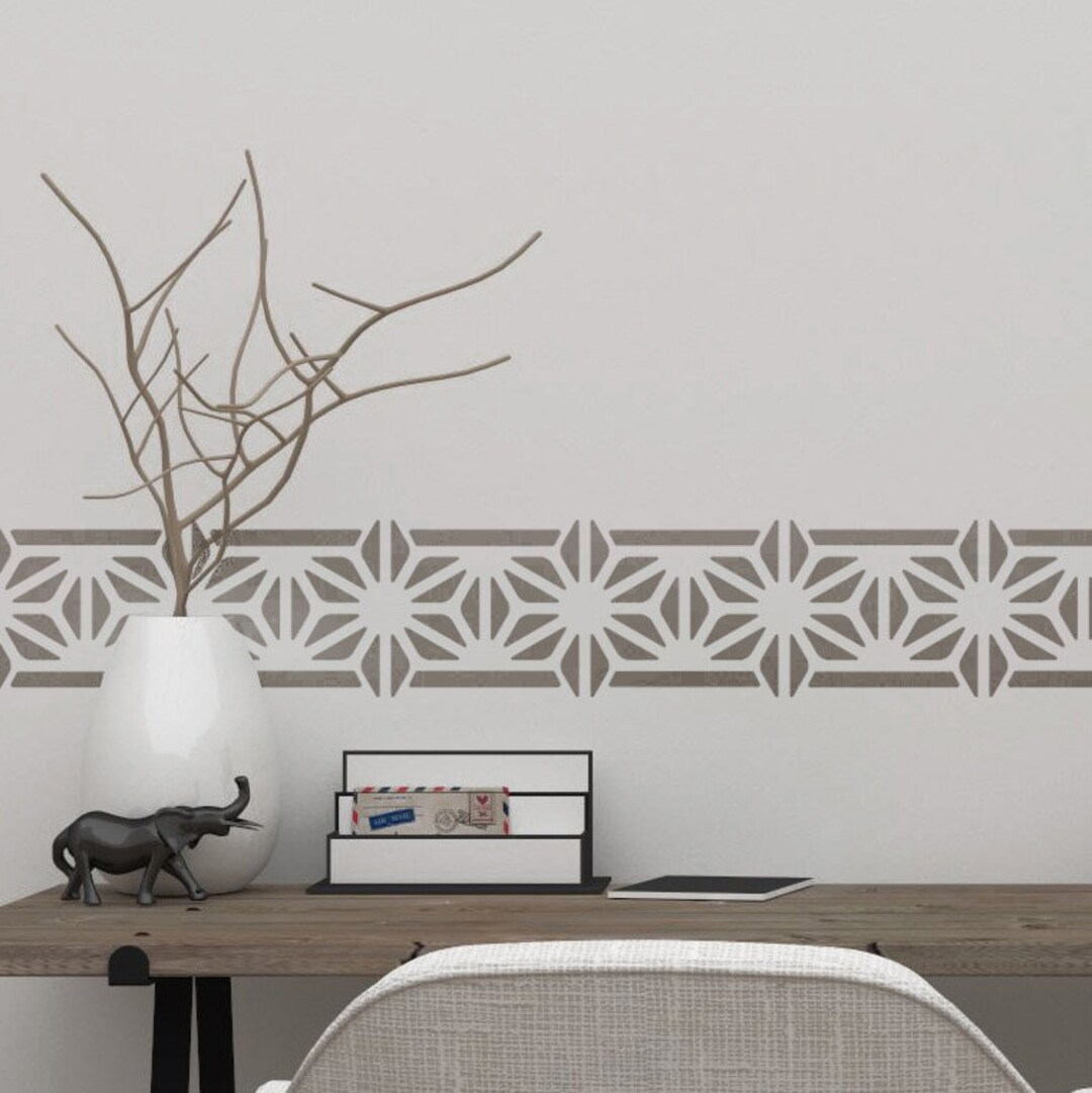 Japanese Asanoha Border Stencil - Decorative Oriental Flower Pattern ...