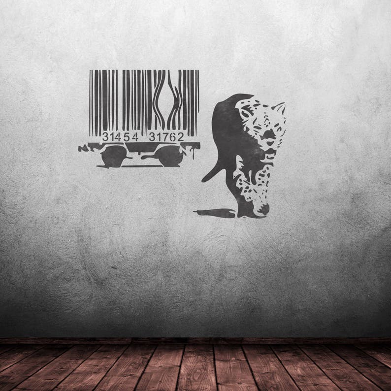 banksy stencil bar code leopard reusable mylar graffiti etsy