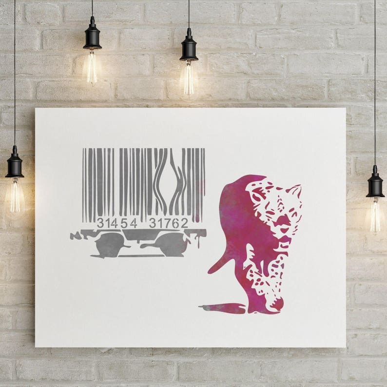 Reusable Mylar Graffiti Art Template by CraftStar Banksy Stencil Bar Code Leopard