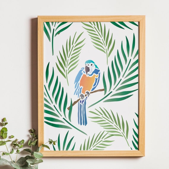 Parrot and Palm Fronds Stencil Tropical Bird /& Foliage Craft//Airbrush Stencil by CraftStar