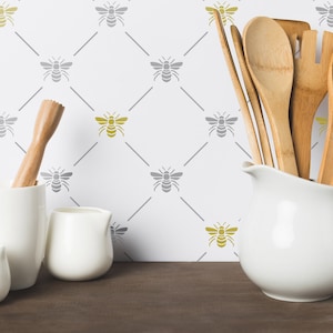 Bee Lattice Wall Stencil: Honeycomb Repeating Pattern
