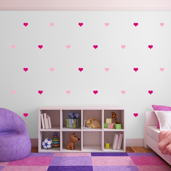 pink heart wall stickers multi pack of 100 decals light & | etsy