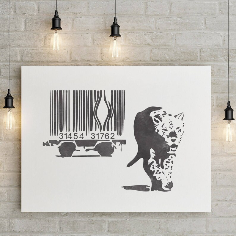 Reusable Mylar Graffiti Art Template by CraftStar Banksy Stencil Bar Code Leopard