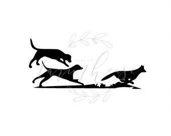 Walker dogs running  Fox design/ SVG file/ svg design/ dogs chasing fox/ dogs/ fox/  dog svg/ fox svg/ silhouette