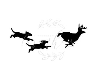 Dogs running deer SVG design/ SVG file/ .DXF format/ svg design/ dogs chasing deer/ dogs/ deer/  dog svg/ deer svg/ silhouette