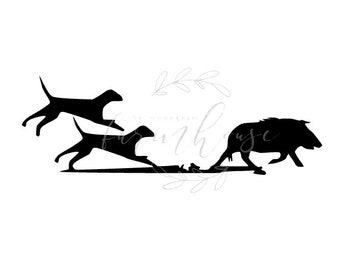 Walker dogs running Hog design/ SVG file/ svg design/ dogs chasing hog/ dogs/ hog/  hog svg/ pig svg/ silhouette/ dogs svg