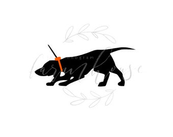 Hunting dog with orange tracking collar SVG design/ SVG file/ svg design/ hunting dog svg/ tracking collar svg/  dog collar svg/ silhouette