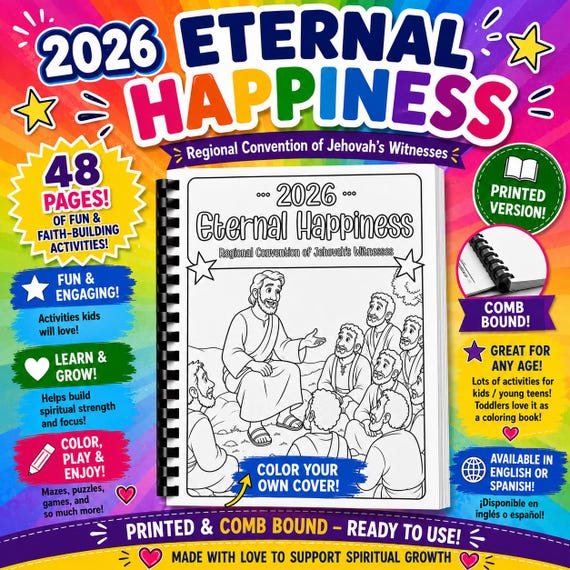 2026 Regional Convention Eternal Happiness Activity Book, JW Kids Workbook (English/Spanish)