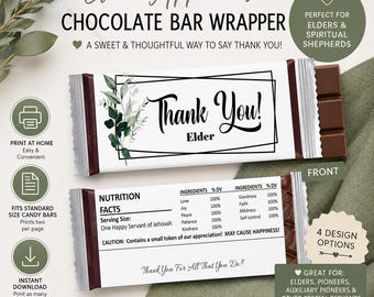 JW Elder Candy Bar Wrapper, Appreciation Gift, Jehovah’s Witness (Digital Download)