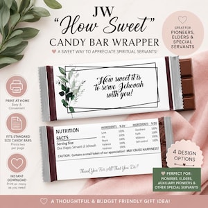 JW "How Sweet" Candy Bar Wrappers - Digital File image 1