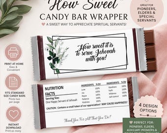 JW "How Sweet" Candy Bar Wrappers - Digital File