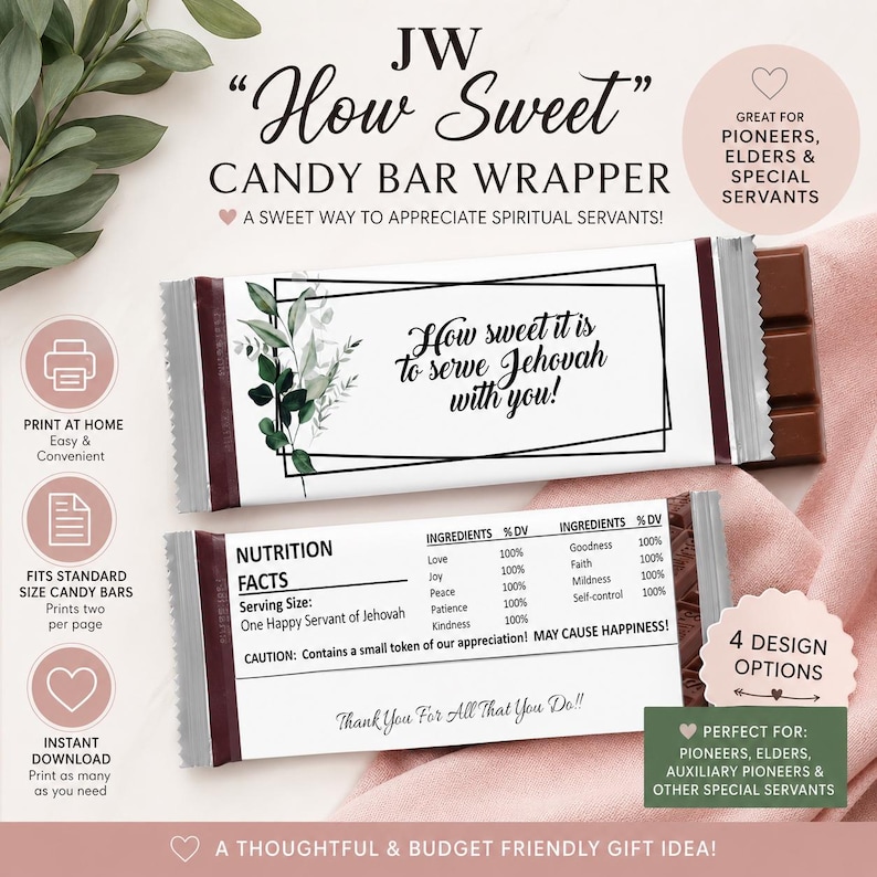 JW "How Sweet" Candy Bar Wrappers - Digital File image 1