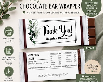 JW Pioneer Candy Bar Wrappers - Digital File