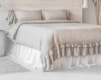 Linen Duvet Cover (ONE) or 3pcs Set (SET) Luxury French Vintage Ruffled 100% Flax Stone Washed Super Soft Natural Organic - Christmas SALES!